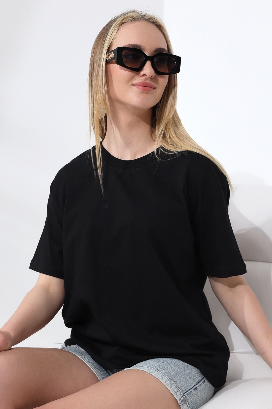 21667 KADIN KALIN FAYN PENYE COMPACK YAKA KAŞGORSELİ KISA KOL GENİŞ SALAŞ  TSHIRT