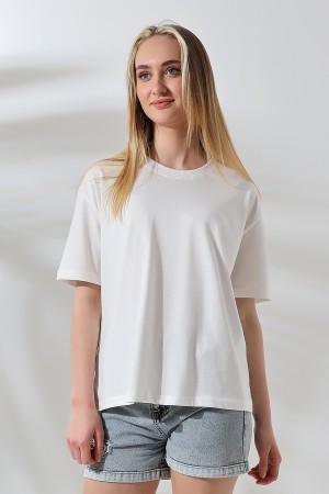 21667 KADIN KALIN FAYN PENYE KOMPAKT YAKA KAŞGORSELİ KISA KOL GENİŞ SALAŞ  TSHIRT 21667 KADIN KALIN FAYN PENYE KOMPAKT YAKA KAŞGORSELİ KISA KOL GENİŞ SALAŞ  TSHIRT