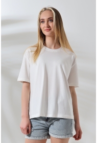 21667 KADIN KALIN FAYN PENYE KOMPAKT YAKA KAŞGORSELİ KISA KOL GENİŞ SALAŞ  TSHIRT