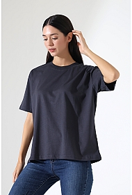 21667 KADIN KALIN FAYN PENYE KOMPAKT YAKA KAŞGORSELİ KISA KOL GENİŞ SALAŞ  TSHIRT