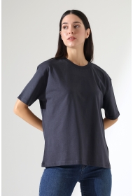 21667 KADIN KALIN FAYN PENYE KOMPAKT YAKA KAŞGORSELİ KISA KOL GENİŞ SALAŞ  TSHIRT