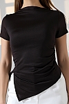 22027  KADIN TULUMKAYIK YAKA MİKRO KISA KOL SOLYANI BÜZGÜLÜ SAĞYANI YIRTMAÇLI TSHIRT 