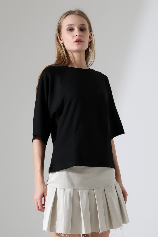 22152  KADIN SALAŞ REGLAN YARIM KOL ÖN VE ARKA BEDEN DİKEY PENSLİ BİSİKLET YAKA DOUBLEFAE YUMUŞAK DOKU  TSHIRT 