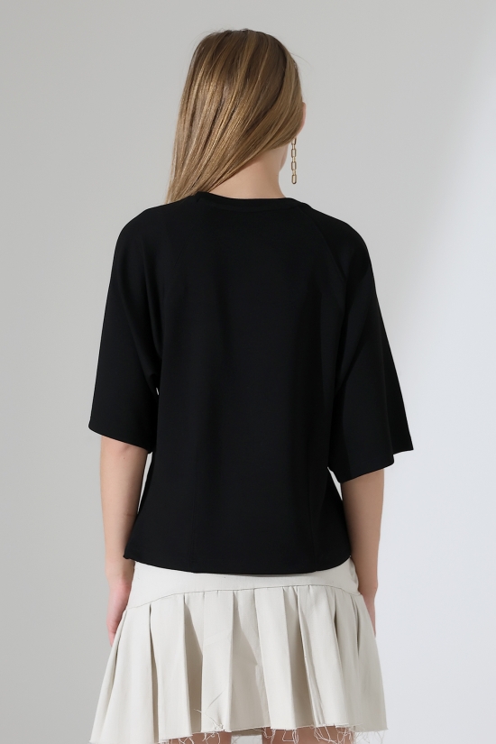 22152  KADIN SALAŞ REGLAN YARIM KOL ÖN VE ARKA BEDEN DİKEY PENSLİ BİSİKLET YAKA DOUBLEFAE YUMUŞAK DOKU  TSHIRT 