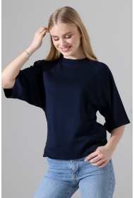 22152  KADIN SALAŞ REGLAN YARIM KOL ÖN VE ARKA BEDEN DİKEY PENSLİ BİSİKLET YAKA DOUBLEFACE YUMUŞAK DOKU  TSHIRT 