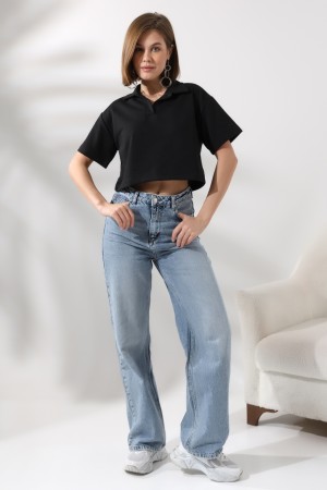 21171 KADIN KISA KOL GÖMLEK YAKA POLO YAKA TSHIRT