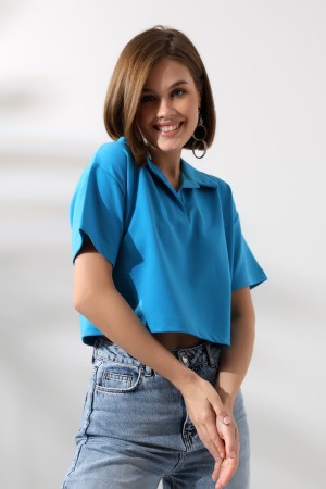 21171 KADIN KISA KOL GÖMLEK YAKA POLO YAKA TSHIRT