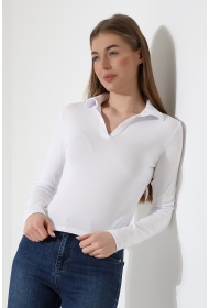 21938 KADIN FULLLYC RİBANA UZUN KOL KOL GÖMLEK YAKA PATLI UZUN KOL TSHIRT