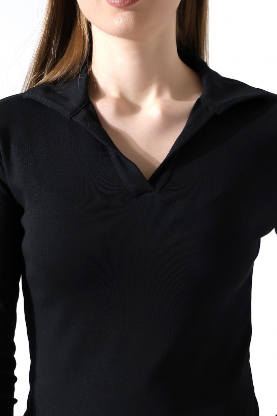 21938 KADIN FULLLYC RİBANA UZUN KOL KOL GÖMLEK YAKA PATLI UZUN KOL TSHIRT