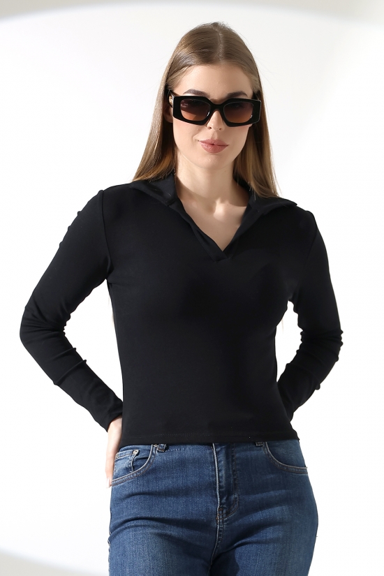 21938 KADIN FULLLYC RİBANA UZUN KOL KOL GÖMLEK YAKA PATLI UZUN KOL TSHIRT