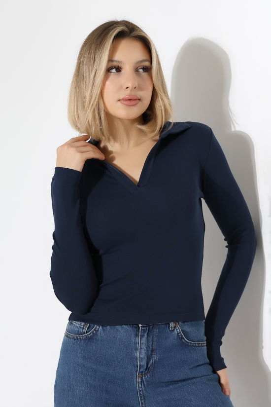 21938 KADIN FULLLYC RİBANA UZUN KOL KOL GÖMLEK YAKA PATLI UZUN KOL TSHIRT