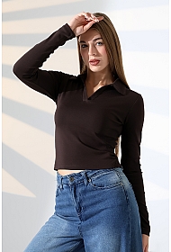 21938 KADIN FULLLYC RİBANA UZUN KOL KOL GÖMLEK YAKA PATLI UZUN KOL TSHIRT