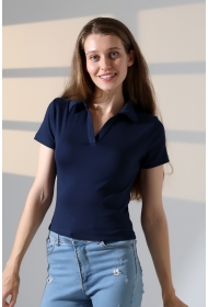 22023 KADIN FULL LYC RİBANA GÖMLEK YAKA PATLI KISA KOL TSHIRT