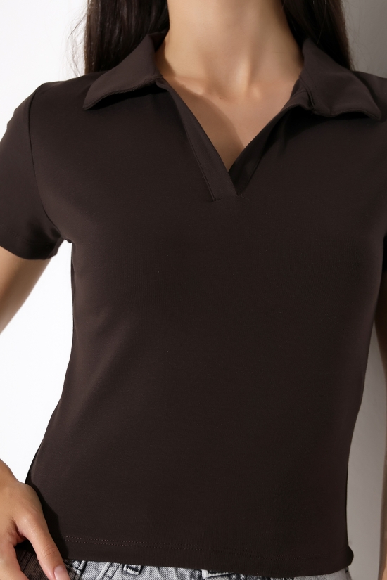 22023 KADIN FULL LYC RİBANA GÖMLEK YAKA PATLI KISA KOL TSHIRT