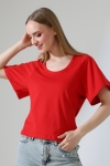 22295 KADIN KOMPAKT LYC SÜPR. YARIM GENİŞ KOLUCU BİYELİ OVAL U YAKA TSHIRT 