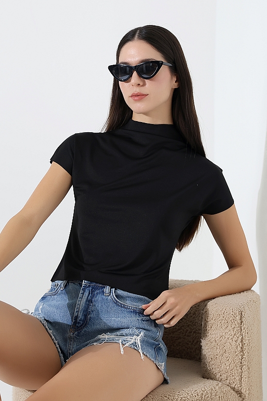 22002 KADIN FULL LYC MİKRO KENDİLİĞİNDEN DİK YAKASI KOLU ETEĞİ DİKİŞSİZ KOLU BEDENDE TSHIRT