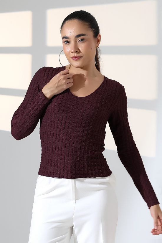 22111 KADIN JAKARLI VİYANA UZUN KOL V YAKA TSHIRT