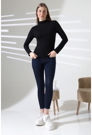 21950 KADIN KENDİLİĞİNDEN DİK YAKA  FULL LYC VİSK RİBANA UZUN KOL TSHIRT 