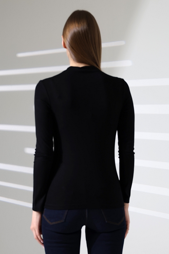 21950 KADIN KENDİLİĞİNDEN DİK YAKA  FULL LYC VİSK RİBANA UZUN KOL TSHIRT 