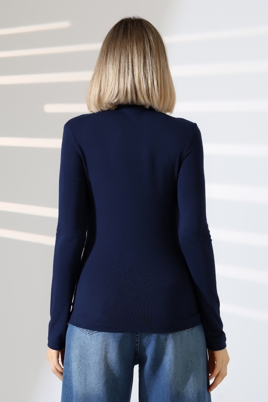 21950 KADIN KENDİLİĞİNDEN DİK YAKA  FULL LYC VİSK RİBANA UZUN KOL TSHIRT 