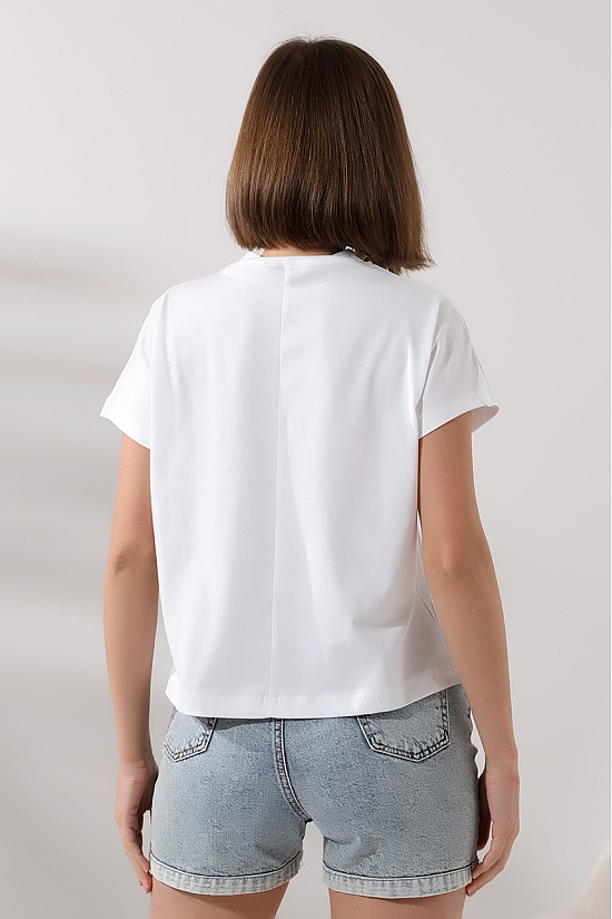 19588 BAYAN DİK YAKA KISA KOLU BEDENDE PAMUKLU KISA TSHIRT