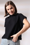 19588 BAYAN DİK YAKA KISA KOLU BEDENDE PAMUKLU KISA TSHIRT