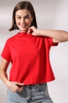 19588 BAYAN DİK YAKA KISA KOLU BEDENDE PAMUKLU KISA TSHIRT