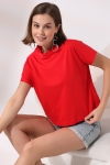 19588 BAYAN DİK YAKA KISA KOLU BEDENDE PAMUKLU KISA TSHIRT