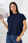 19588 BAYAN DİK YAKA KISA KOLU BEDENDE PAMUKLU KISA TSHIRT
