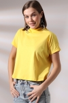 19588 BAYAN DİK YAKA KISA KOLU BEDENDE PAMUKLU KISA TSHIRT