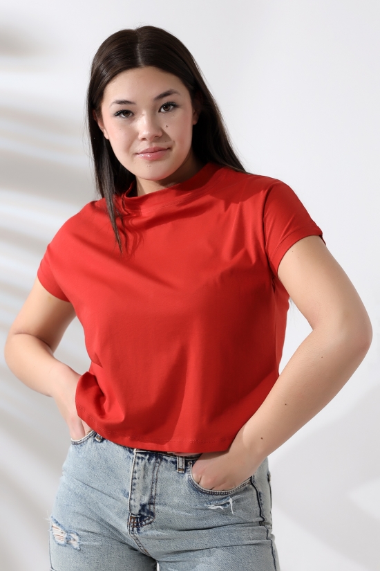 19588 BAYAN DİK YAKA KISA KOLU BEDENDE PAMUKLU KISA TSHIRT