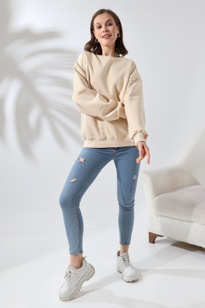 21616 KADIN 3 İP PENYE KOMPAKT ŞARDONLU OMUZLARI PARÇALI  BİSİKLET YAKA SALAŞ OVERSİZE SWEATSHIRT 21616 KADIN 3 İP PENYE KOMPAKT ŞARDONLU OMUZLARI PARÇALI  BİSİKLET YAKA SALAŞ OVERSİZE SWEATSHIRT