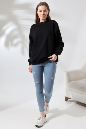 21620 KADIN 3 İP PENYE KOMPAKT ŞARDONLU  BİSİKLET YAKA SALAŞ OVERSİZE UZUN SWEATSHIRT 21620 KADIN 3 İP PENYE KOMPAKT ŞARDONLU  BİSİKLET YAKA SALAŞ OVERSİZE UZUN SWEATSHIRT