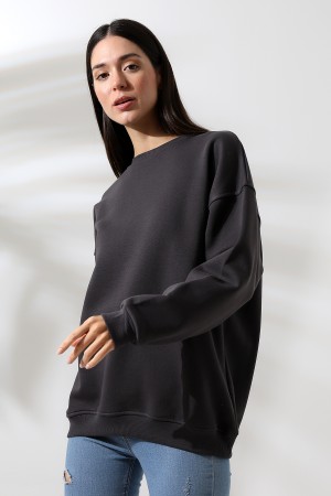 21620 KADIN 3 İP PENYE KOMPAKT ŞARDONLU  BİSİKLET YAKA SALAŞ OVERSİZE UZUN SWEATSHIRT 21620 KADIN 3 İP PENYE KOMPAKT ŞARDONLU  BİSİKLET YAKA SALAŞ OVERSİZE UZUN SWEATSHIRT