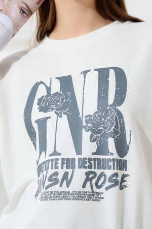 21648 GNR GÜL BASK. KADIN OVERSİZE 2İP SALAŞ GENİŞ SWETSHIRT
