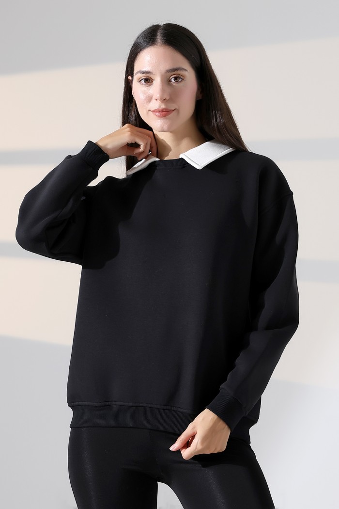 21985 KADIN 3 İP BİSİKLETVE GÖMLEK YAKALI SALAŞ GENİŞ SWETSHIRT 21985 KADIN 3 İP BİSİKLETVE GÖMLEK YAKALI SALAŞ GENİŞ SWETSHIRT