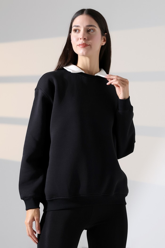 21985 KADIN 3 İP BİSİKLETVE GÖMLEK YAKALI SALAŞ GENİŞ SWETSHIRT 21985 KADIN 3 İP BİSİKLETVE GÖMLEK YAKALI SALAŞ GENİŞ SWETSHIRT