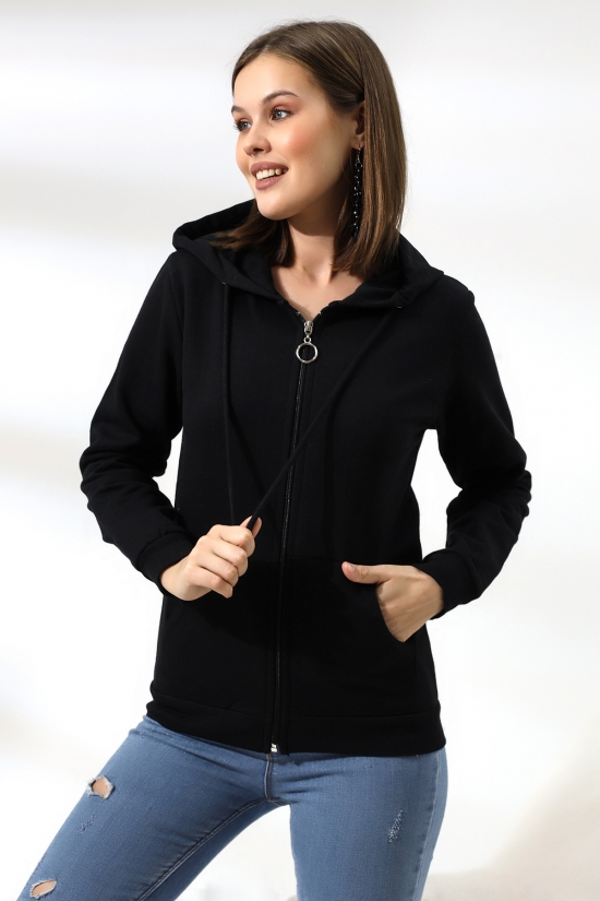 19116 BAYAN DÜZ 2İP ŞARDONLU FERM. KAPŞONLU SWETSHIRT