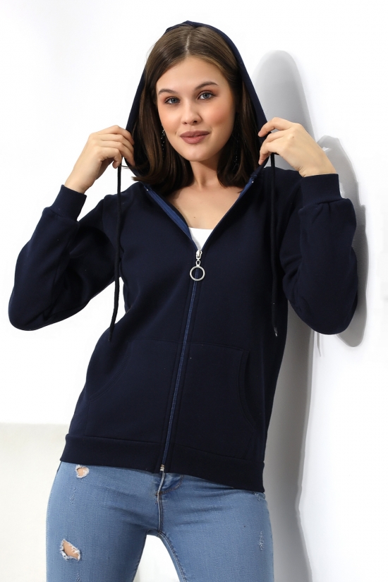 19116 BAYAN DÜZ 2İP ŞARDONLU FERM. KAPŞONLU SWETSHIRT