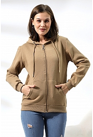 19116 KADIN DÜZ 2İP ŞARDONLU FERM. KAPŞONLU SWETSHIRT