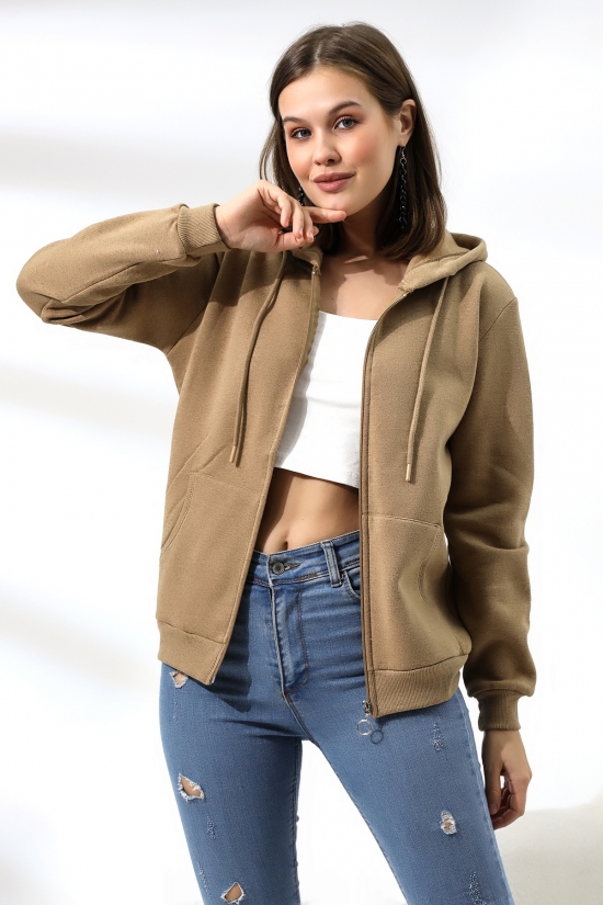 19116 BAYAN DÜZ 2İP ŞARDONLU FERM. KAPŞONLU SWETSHIRT