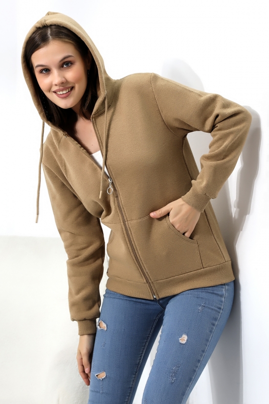 19116 BAYAN DÜZ 2İP ŞARDONLU FERM. KAPŞONLU SWETSHIRT