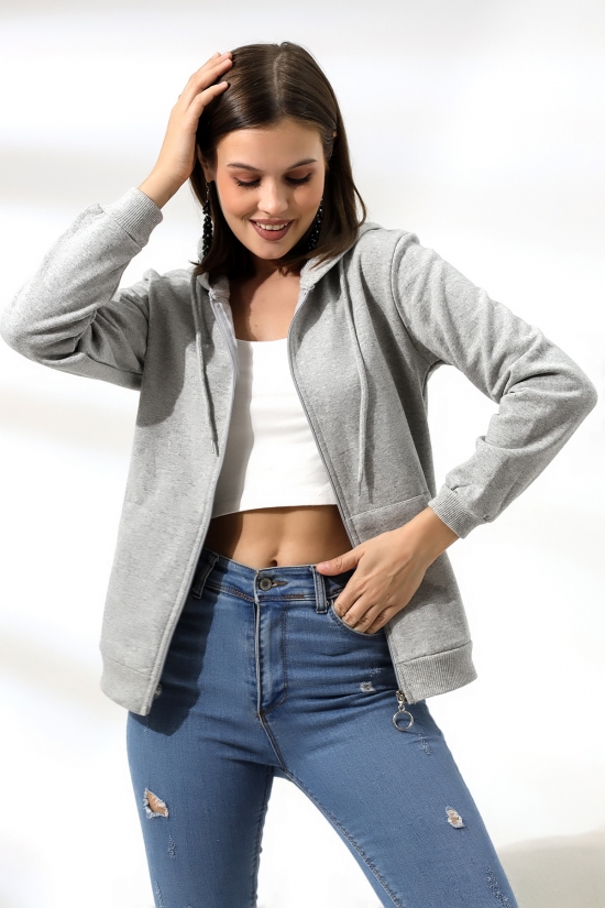 19116 BAYAN DÜZ 2İP ŞARDONLU FERM. KAPŞONLU SWETSHIRT