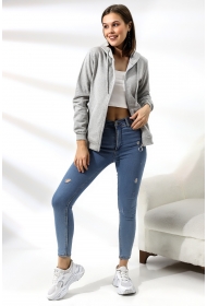 19116 KADIN DÜZ 2İP ŞARDONLU FERM. KAPŞONLU SWETSHIRT