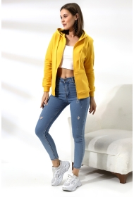 19116 KADIN DÜZ 2İP ŞARDONLU FERM. KAPŞONLU SWETSHIRT