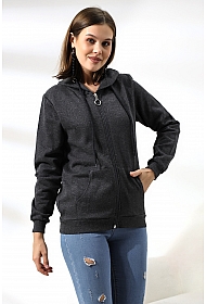 19116 KADIN DÜZ 2İP ŞARDONLU FERM. KAPŞONLU SWETSHIRT