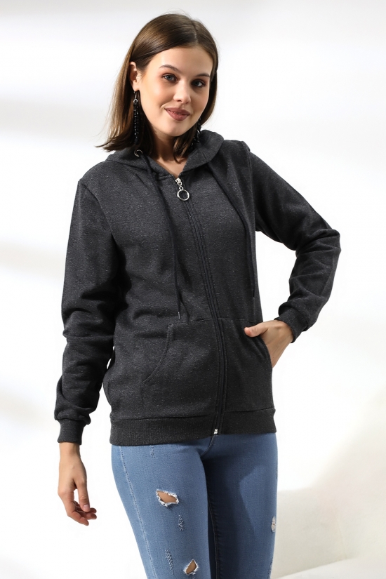 19116 BAYAN DÜZ 2İP ŞARDONLU FERM. KAPŞONLU SWETSHIRT