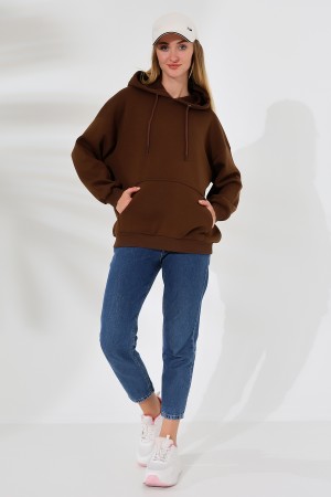 21615 KADIN 3 İP PENYE KOMPAKT ŞARDONLU SALAŞ OVERSİZE KAPŞONLU KANGURU CEPLİ SWEATSHIRT 21615 KADIN 3 İP PENYE KOMPAKT ŞARDONLU SALAŞ OVERSİZE KAPŞONLU KANGURU CEPLİ SWEATSHIRT