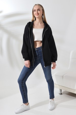 21618 KADIN 3 İP PENYE KOMPAKT  ŞARDONLU METAL FERMUARLI SALAŞ OVERSİZE KAPŞONLU KANGURU CEPLİ SWEATSHIRT 21618 KADIN 3 İP PENYE KOMPAKT  ŞARDONLU METAL FERMUARLI SALAŞ OVERSİZE KAPŞONLU KANGURU CEPLİ SWEATSHIRT