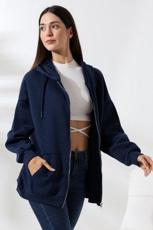 21618 KADIN 3 İP PENYE KOMPAKT  ŞARDONLU METAL FERMUARLI SALAŞ OVERSİZE KAPŞONLU KANGURU CEPLİ SWEATSHIRT 21618 KADIN 3 İP PENYE KOMPAKT  ŞARDONLU METAL FERMUARLI SALAŞ OVERSİZE KAPŞONLU KANGURU CEPLİ SWEATSHIRT